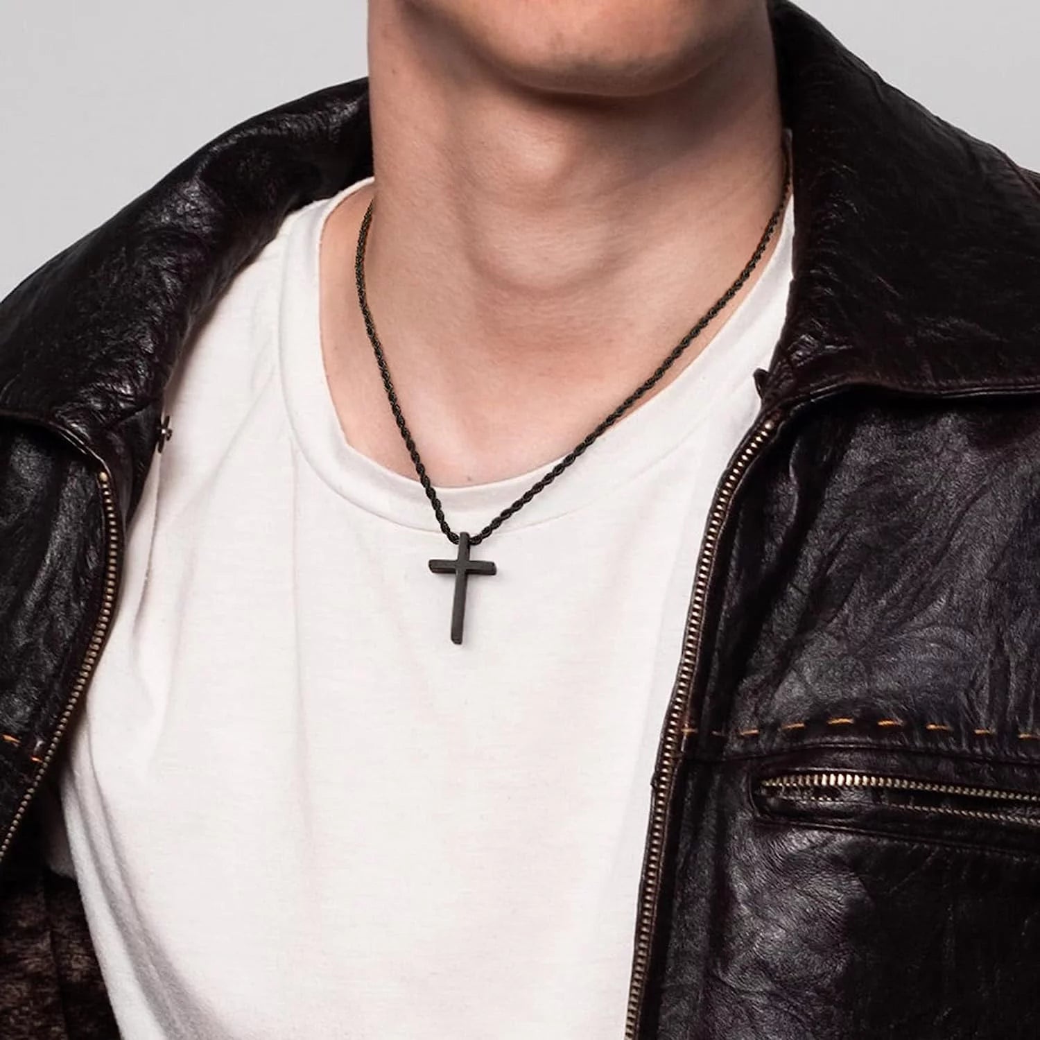 Cross Necklace for Men,Stainless Steel Black Silver Gold Cross Pendant Necklace for Men Cross Chain for Men 16-24 Inches Rope Chain