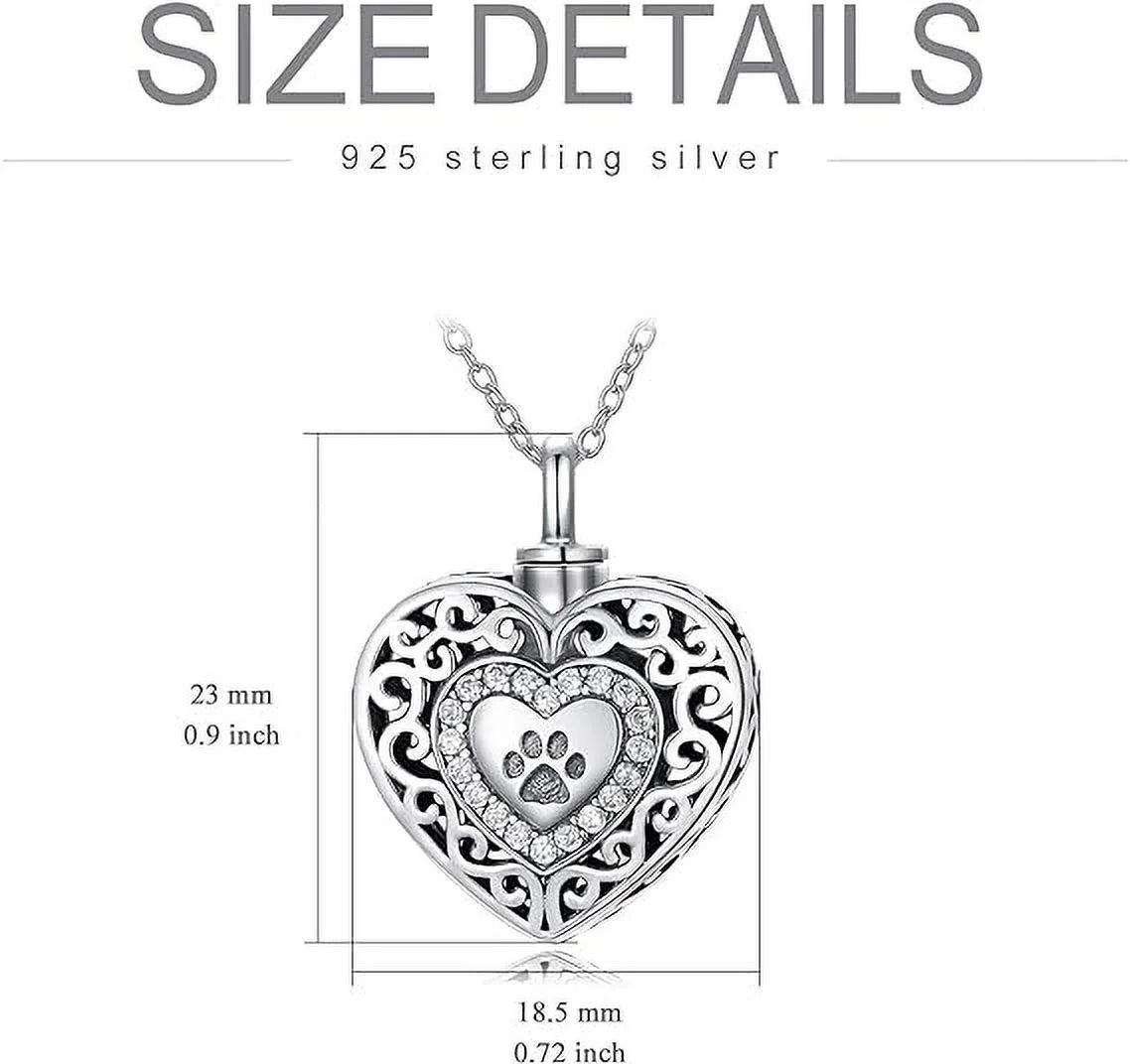 925 Sterling Silver Heart Urn Necklaces Engraved Pawprint Forever in My Heart Cremation Keepsake Necklace for Ashes Pet Ashes Jewelry Gift for Women