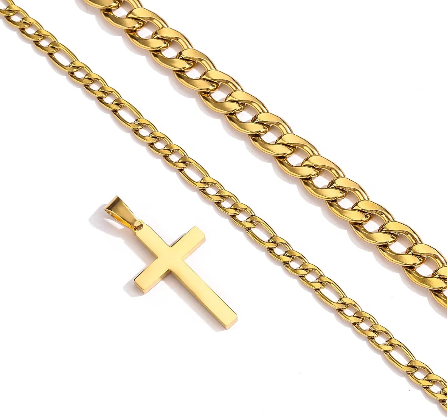 Layered Black Cross Necklace for Men Stainless Steel Cuban Figaro Layering Chains Cross Pendant Necklaces Set Religious Christian Jewelry Gifts