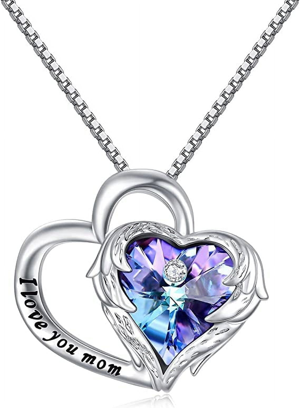 Christmas Gifts Sterling Silver I Love You Mom Heart Necklace with Austrian Crystals Gifts for Women Girls Friends Mom